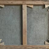 Oil painting on canvas "Landscape with Haystacks and Village" signed Post-Impressionist