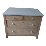 Vintage raw pitchpin chest of drawers, pearl grey patinated drawer tray buttons