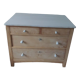 Vintage raw pitchpin chest of drawers, pearl grey patinated drawer tray buttons