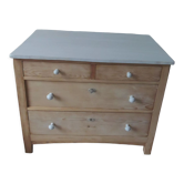 Vintage raw pitchpin chest of drawers, pearl grey patinated drawer tray buttons