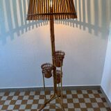 50s rattan plant stand floor lamp