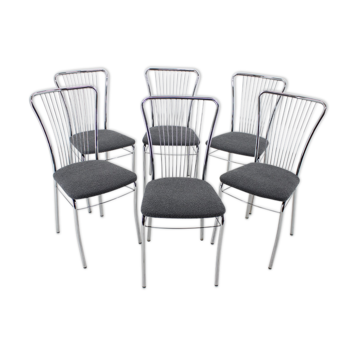 1970s Set of 6 Italian Dining Chairs in Bouclé Fabric