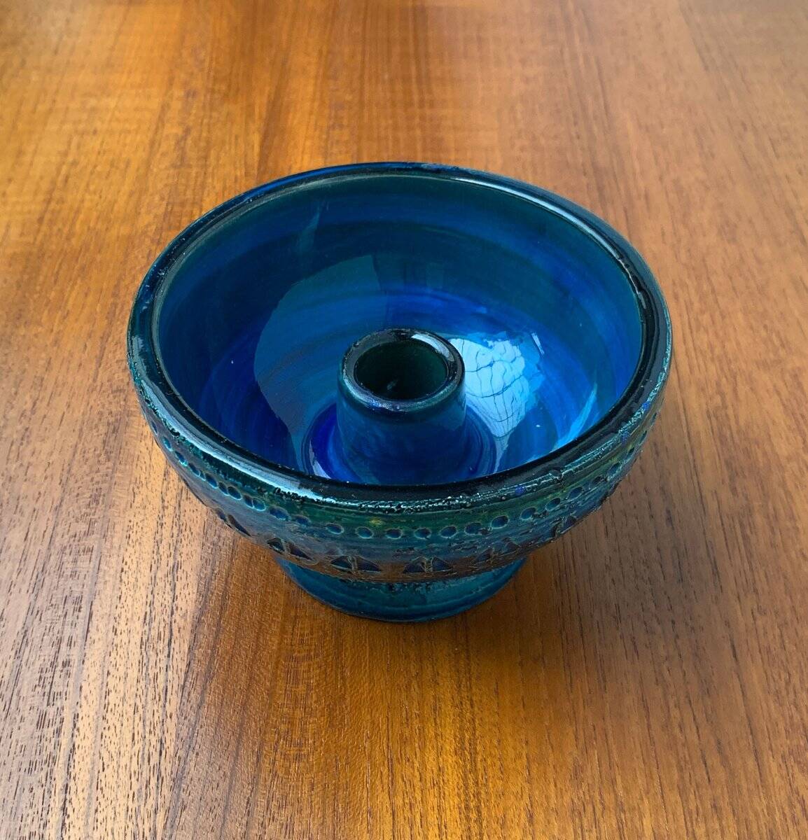 Rimini Blu pottery candlestick by Aldo Londi for Bitossi, Italy, 1960s.