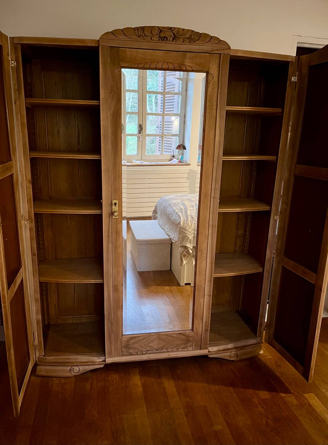 Vintage Art Deco wardrobe in raw wood