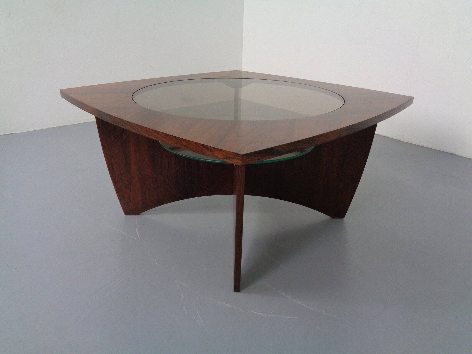 Vintage rosewood and glass coffee table, Denmark, 1960s