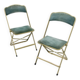 Ancien paire de chaises pliantes chaisor - métal & velours - vintage 60's 70's