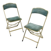 Old pair of chaisor folding chairs - metal & velvet - vintage 60's 70's