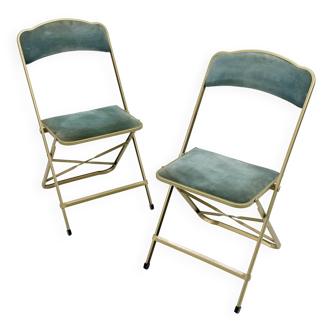 Ancien paire de chaises pliantes chaisor - métal & velours - vintage 60's 70's