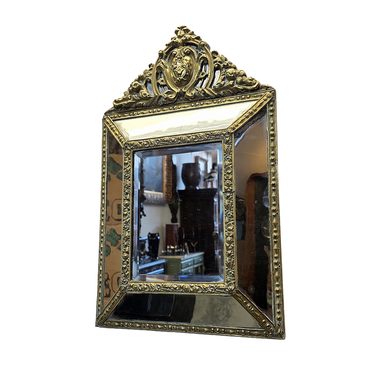 Richly Decorated French Cushion Mirror From The early 19th Century