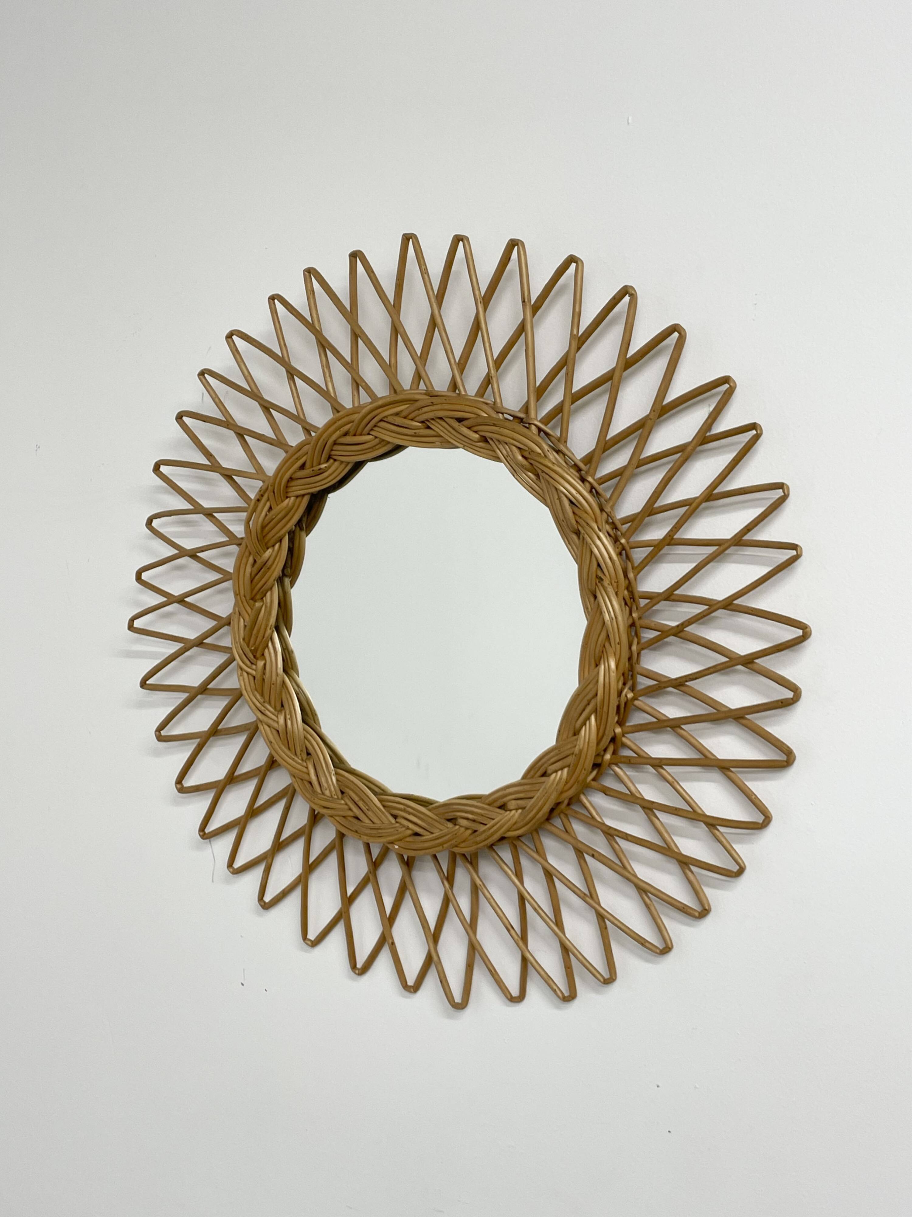 Woven wicker sun mirror