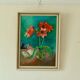 Original mid-century oil on panel – "Still Life with Flowers, Book and Object"