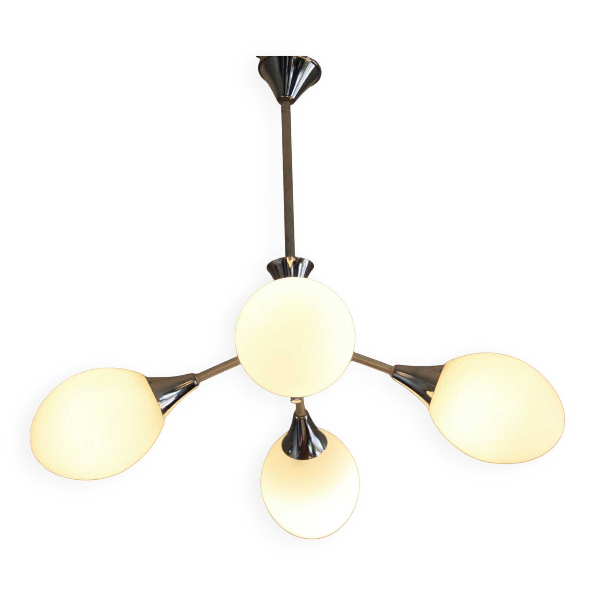 Sputnik metal & opaline chandelier