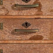 Small Japanese desk chest in oak and red pine, mid-Showa period, circa 1945–1970.