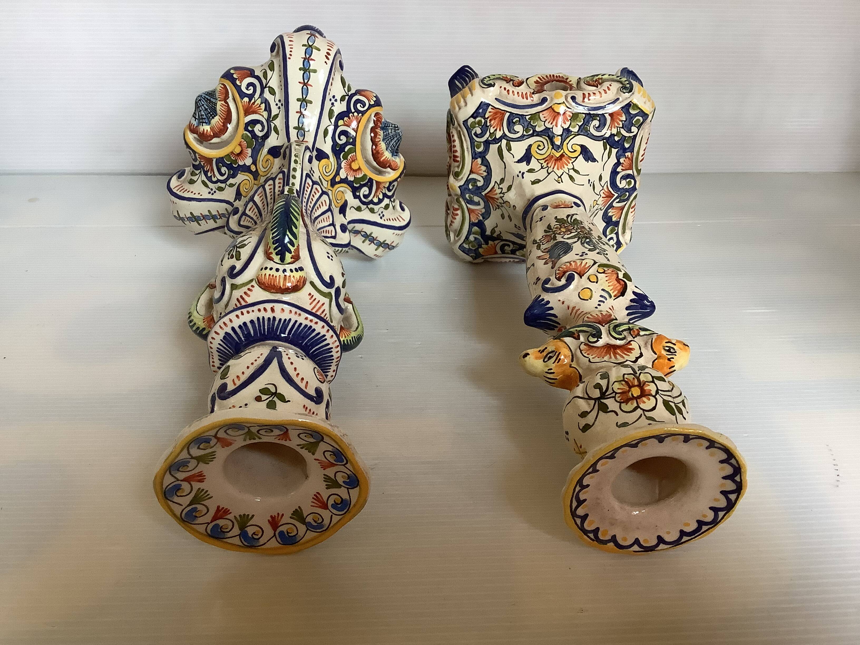 Pair of large old Rouen candlesticks