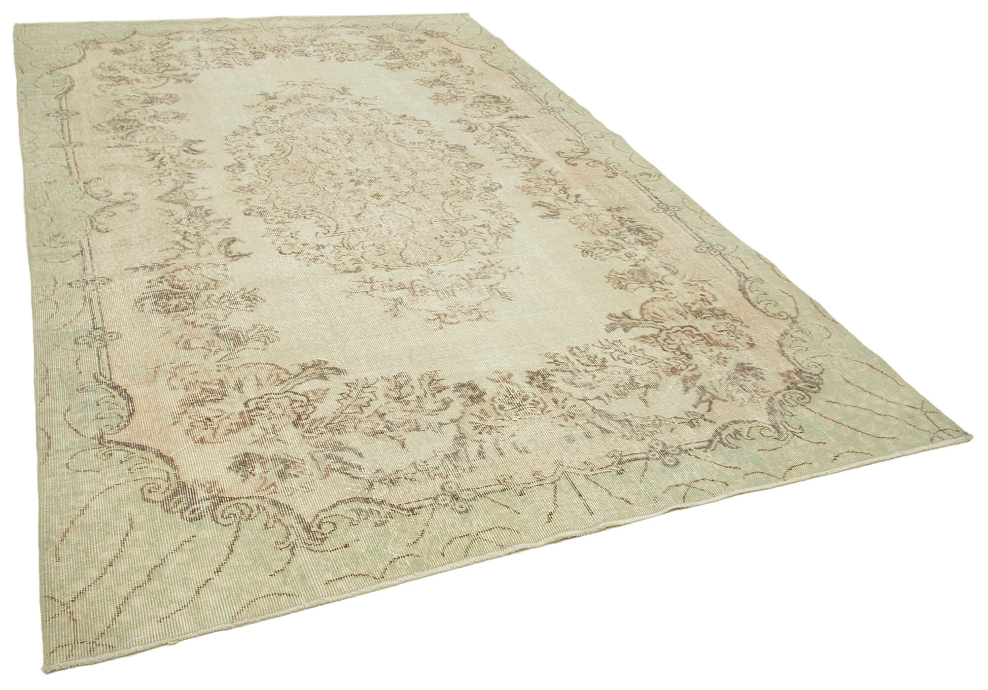 Handmade rustic oriental beige rug 195 cm x 303 cm
