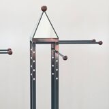 Wooden and brass coat rack, set of 4, 1970s