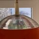 Pair of glass and holophane metal pendant lights, 1970s