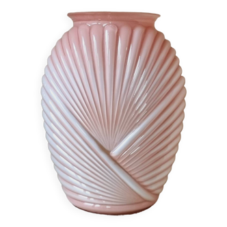 Vase en verre moulé rose éventail Anchor Hocking 
Circa 1980