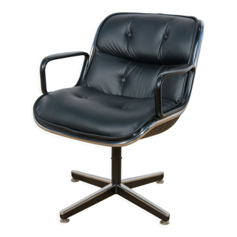 Chaise de bureau en cuir noir par Charles Pollock pour Knoll Inc. / Knoll International, années 1970