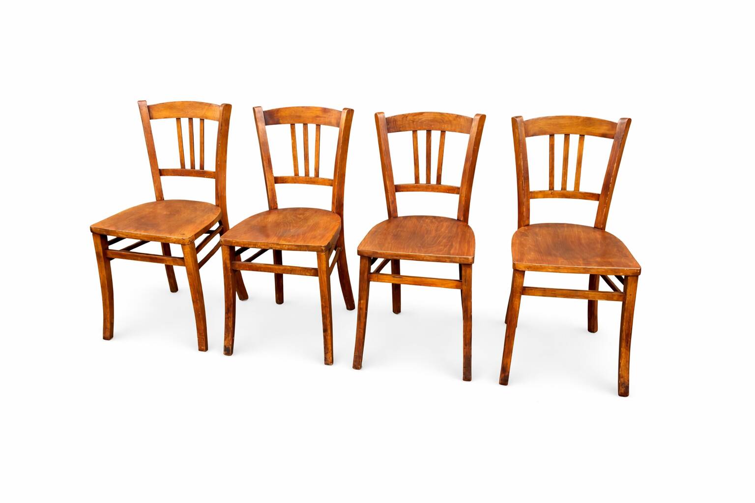 set of 4 curved wood chairs Baumann Restaurant Paris bistro 50s