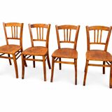 set of 4 curved wood chairs Baumann Restaurant Paris bistro 50s