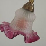 French Antique Brass Anglepoise Table Lamp Patterned Glass Pink Edged Shade 5131
