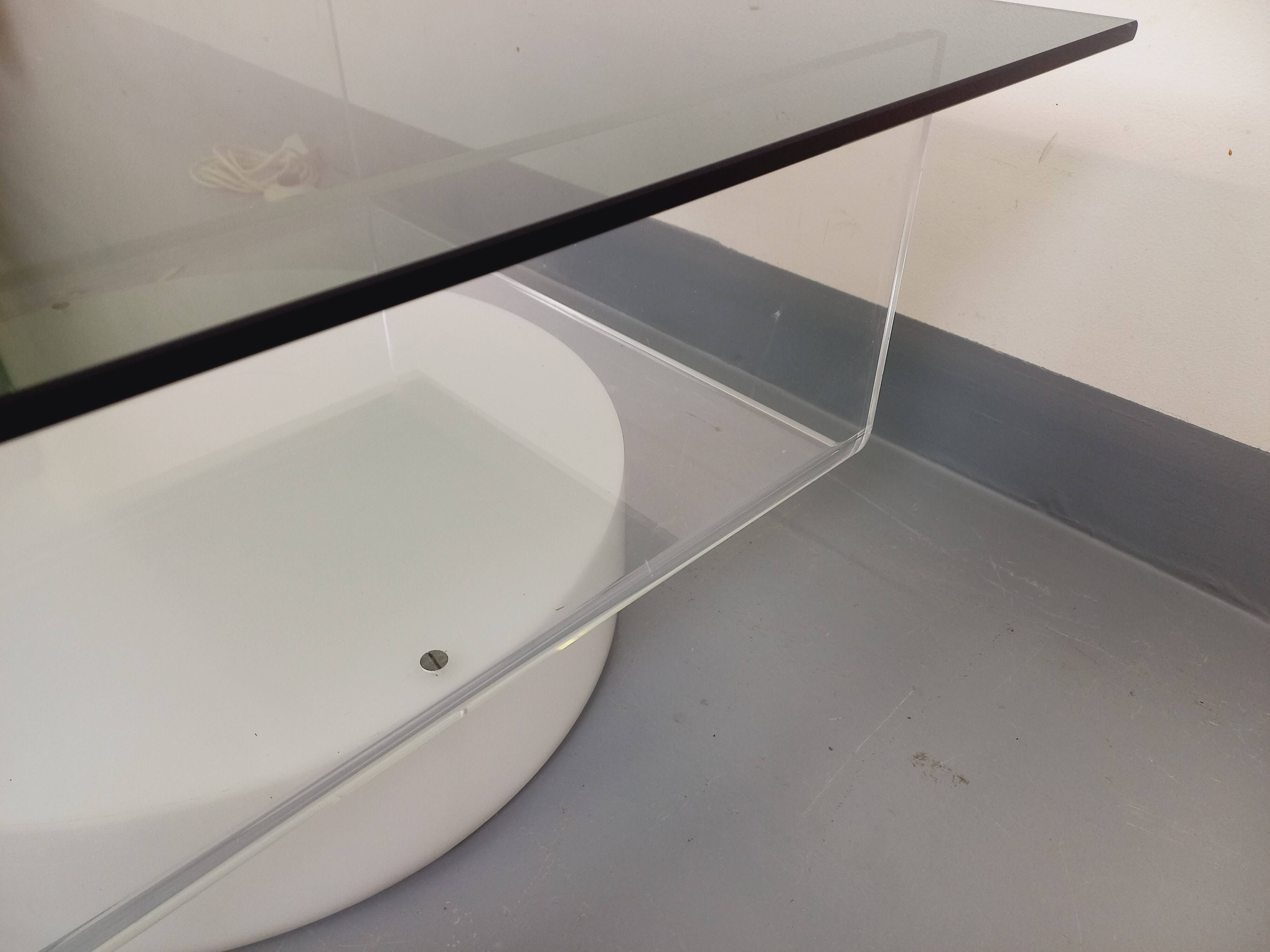 Vintage Italian square illuminated coffee table in glass and plexiglass