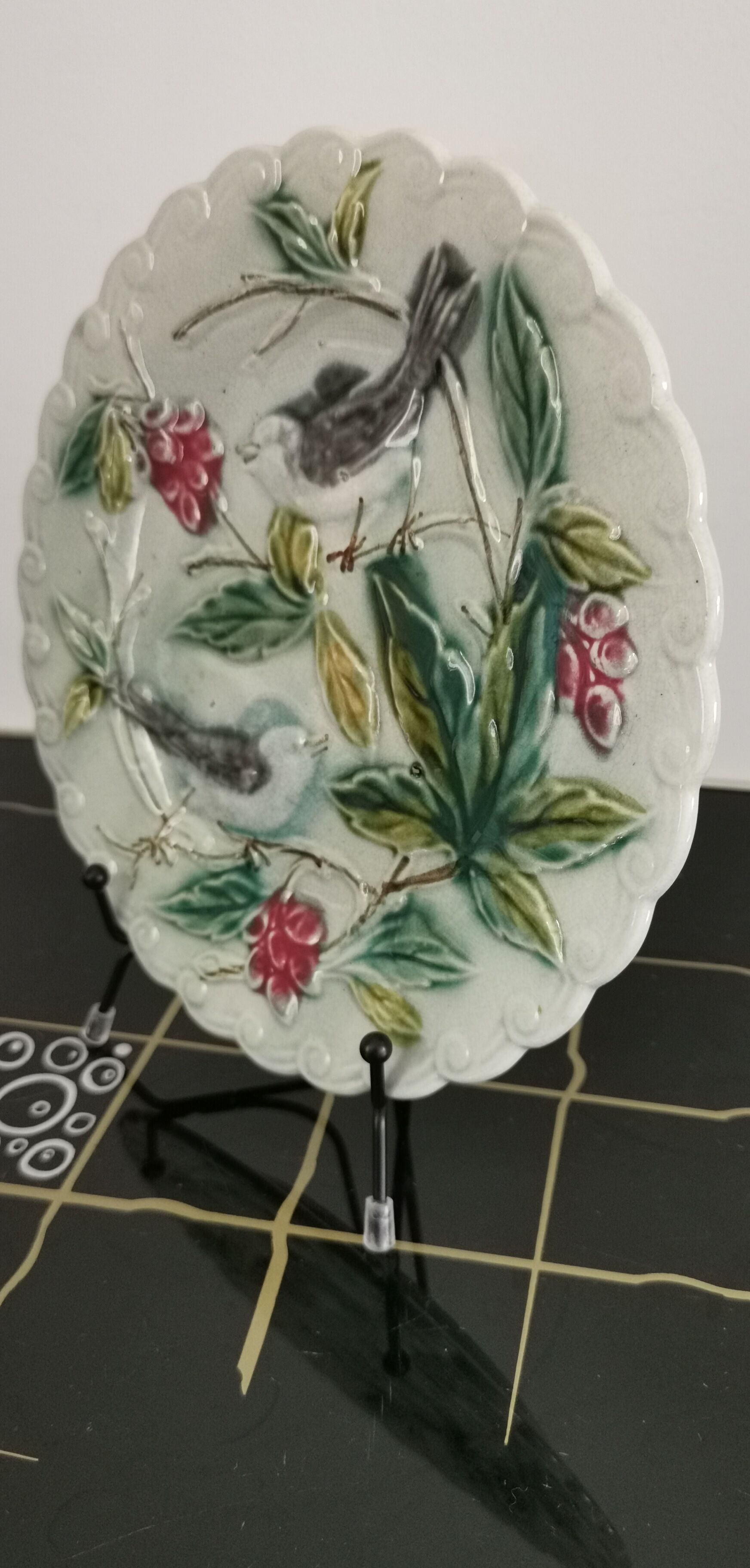 Plate in slip with birds late nineteenth