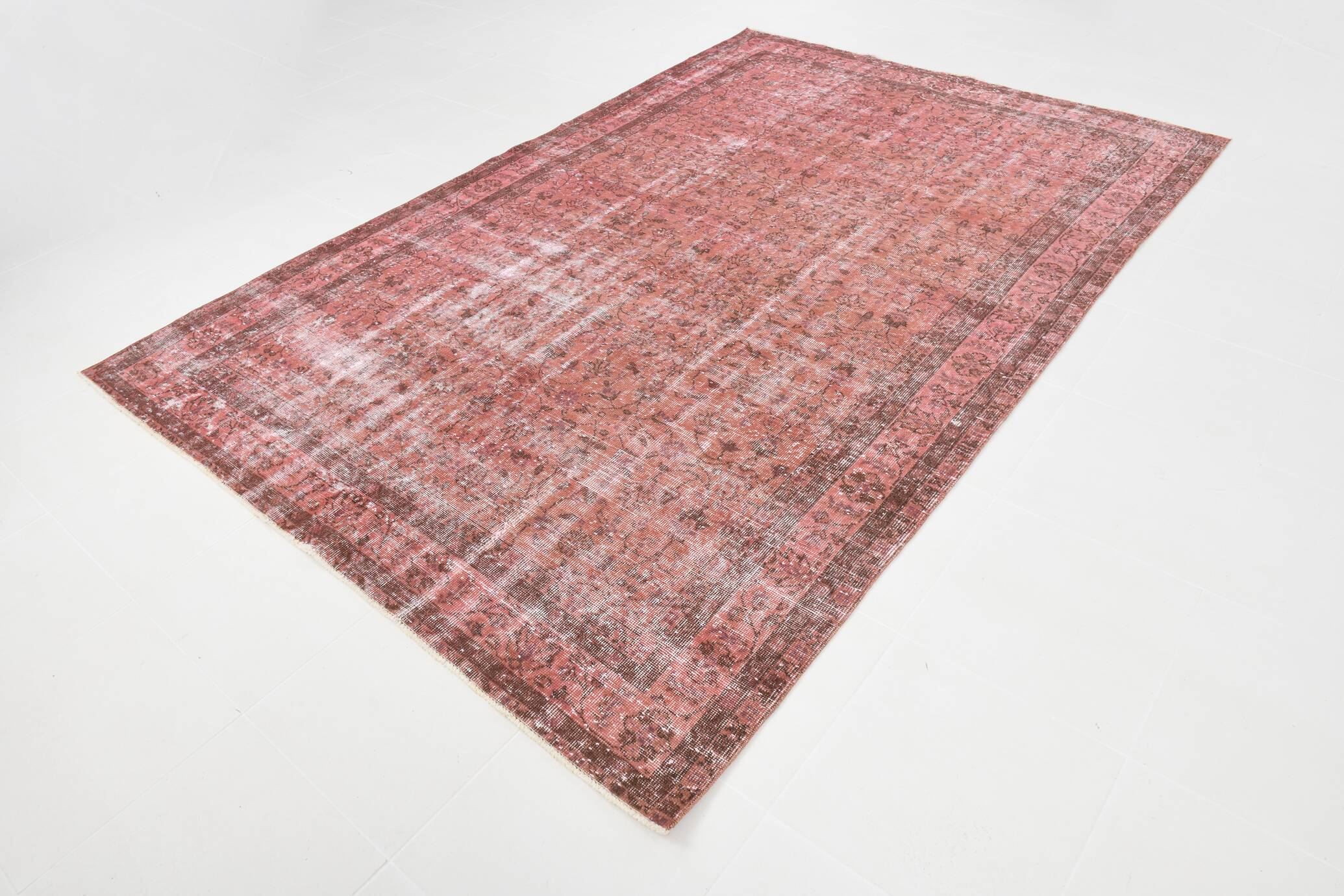 Dusty Rose Turkish Vintage Oversize Handmade Wool Carpet Rug, 198x297 Cm