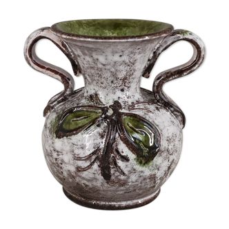 Vase en céramique de Vallauris décor floral 1950
