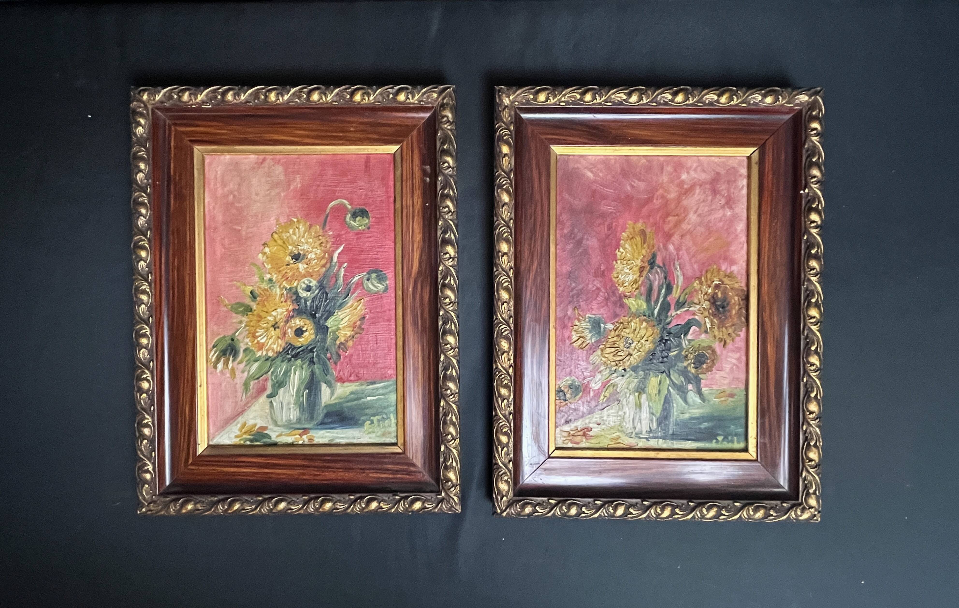 Oil on panel, pair of signed bouquet frames, early 20th century