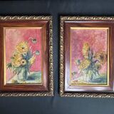 Oil on panel, pair of signed bouquet frames, early 20th century