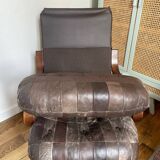 Fauteuil scandinave 1970 en bois laminé courbé et assise en cuir