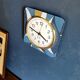 Square silent vintage wall clock clock "Jaz blue white ochre"