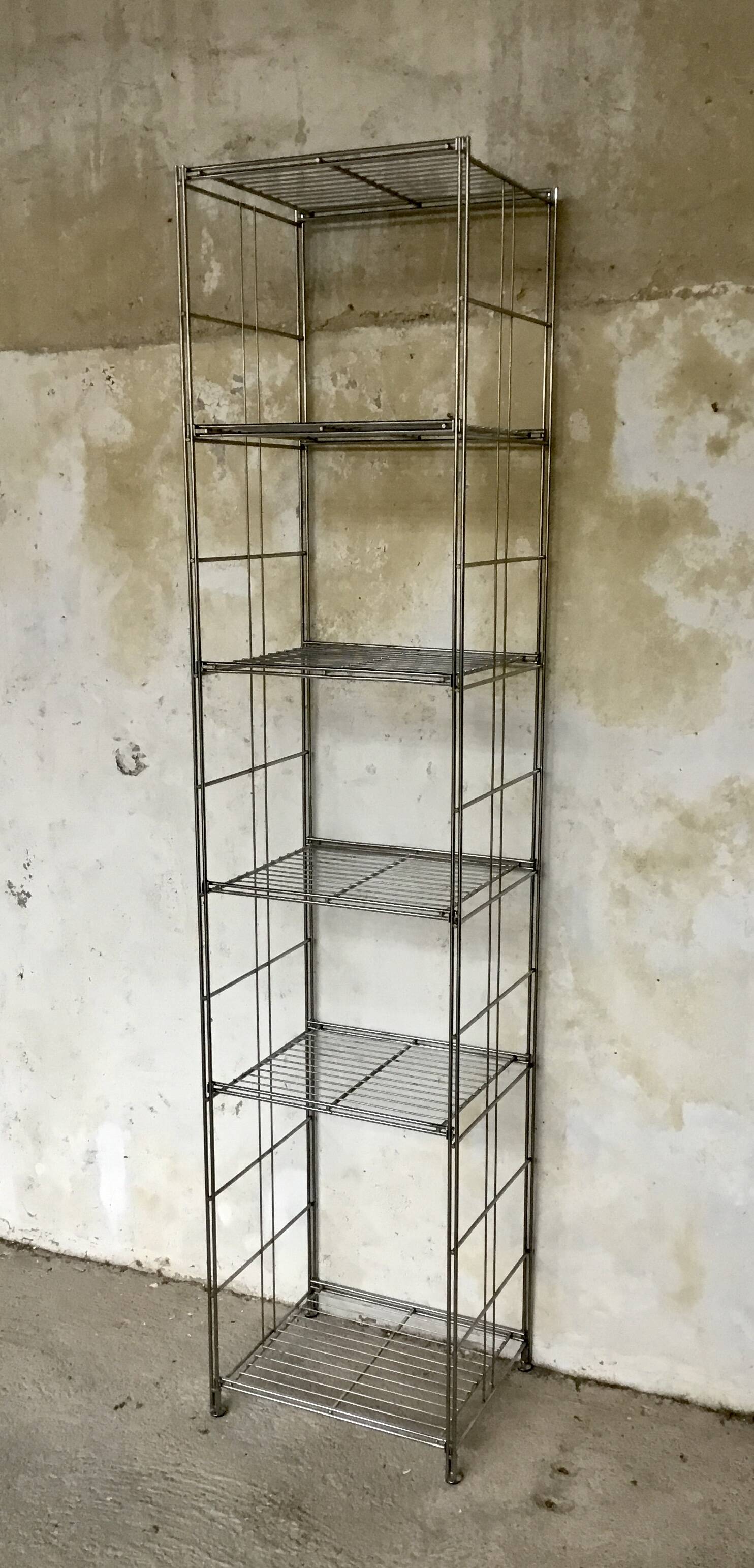 Large string shelf on legs - stainless steel - 1980s design