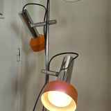 Vintage 1970s floor lamp with 3 spots, chrome and orange.