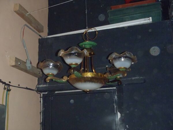 Lustre 7 feux verre et laiton