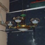 7-light chandelier in glass and brass.