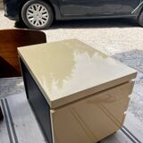 Vintage Bedside Table Jean-Claude Mahey - Beige Lacquer & Brass (Year)