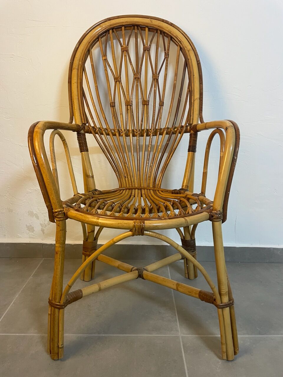 Set of 4 rattan armchairs from the 60s Italian