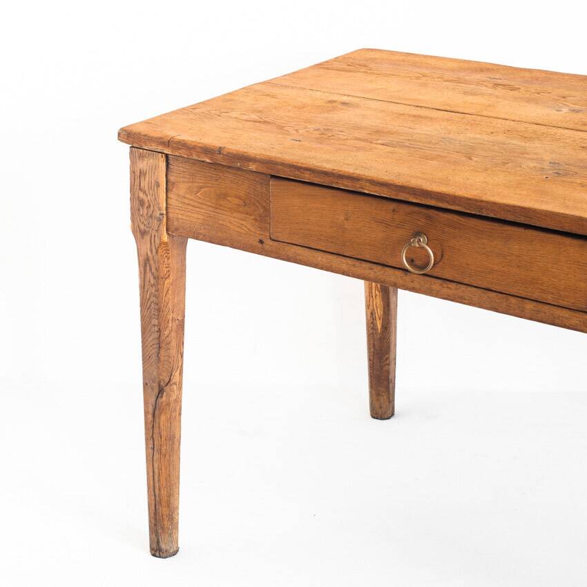 Farmhouse table with two large drawers. Oak wood. France, 1940s-50s