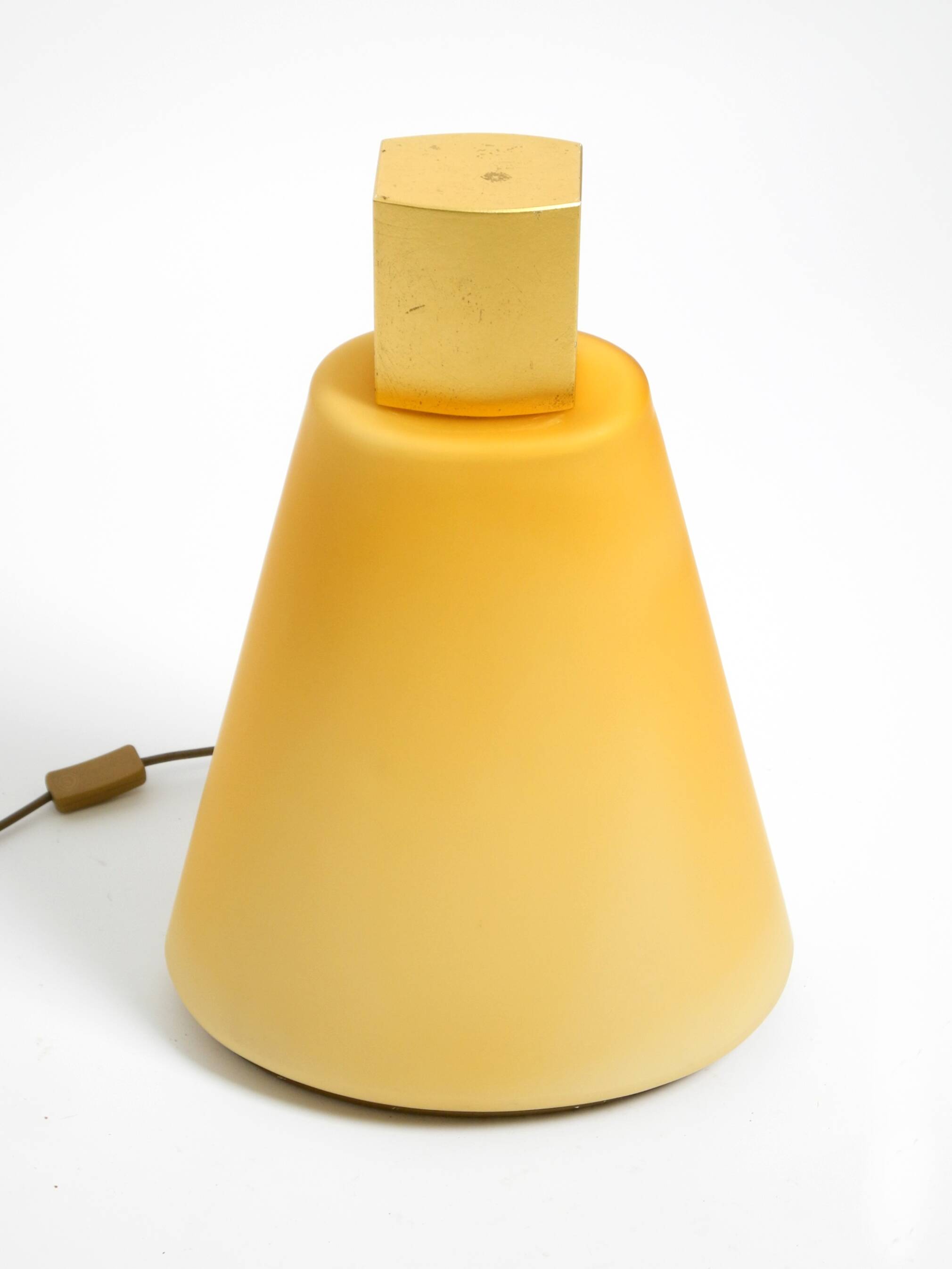 Large 1990s postmodern design floor or table lamp made of colored glass