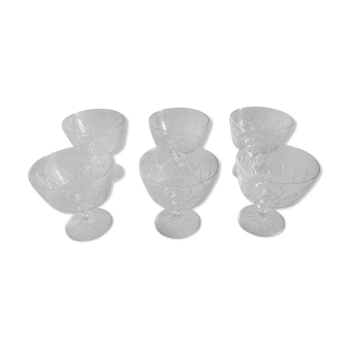 Lot of 6 vintage chiseled foot glasses