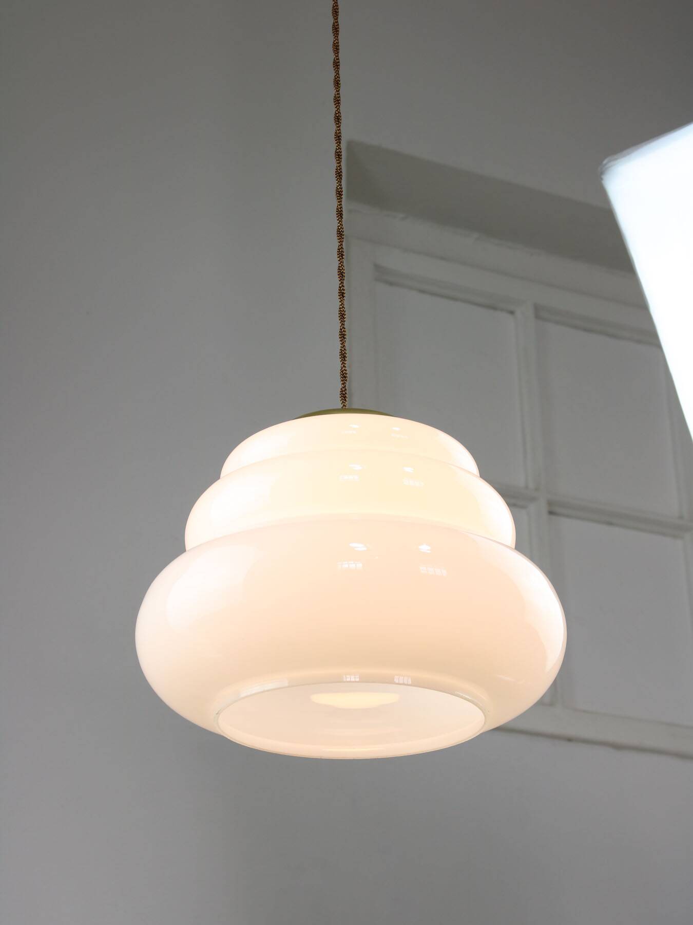 Mid-century italian brass and opaline cloud pendant lamp
