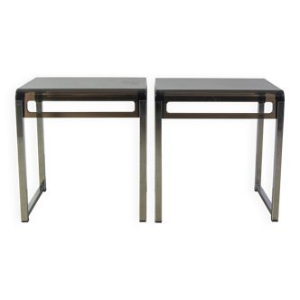 Ensemble de tables d'appoint plexiglas & chrome Marc Berthier