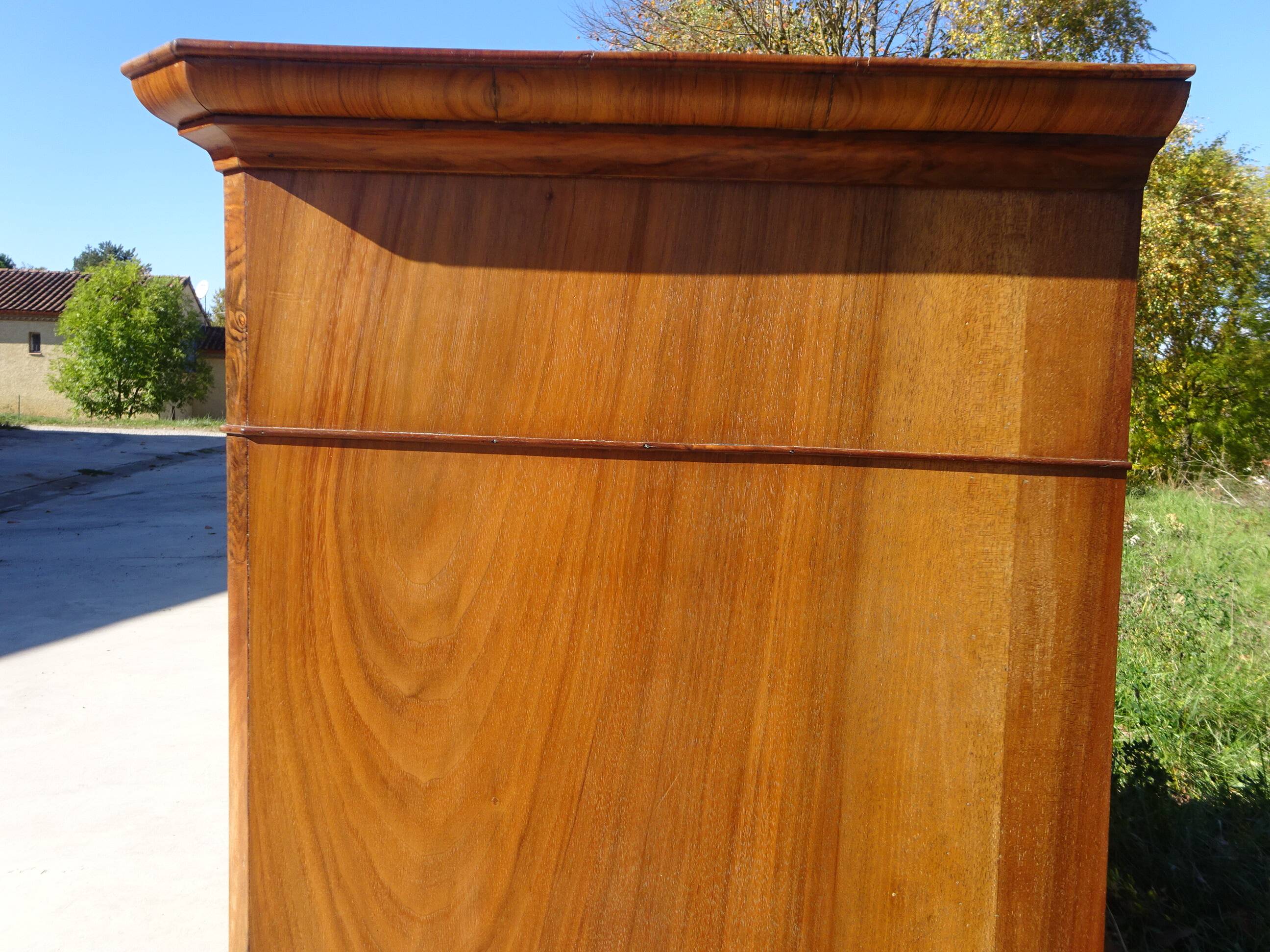 Antique walnut and walnut burl chest of drawers.