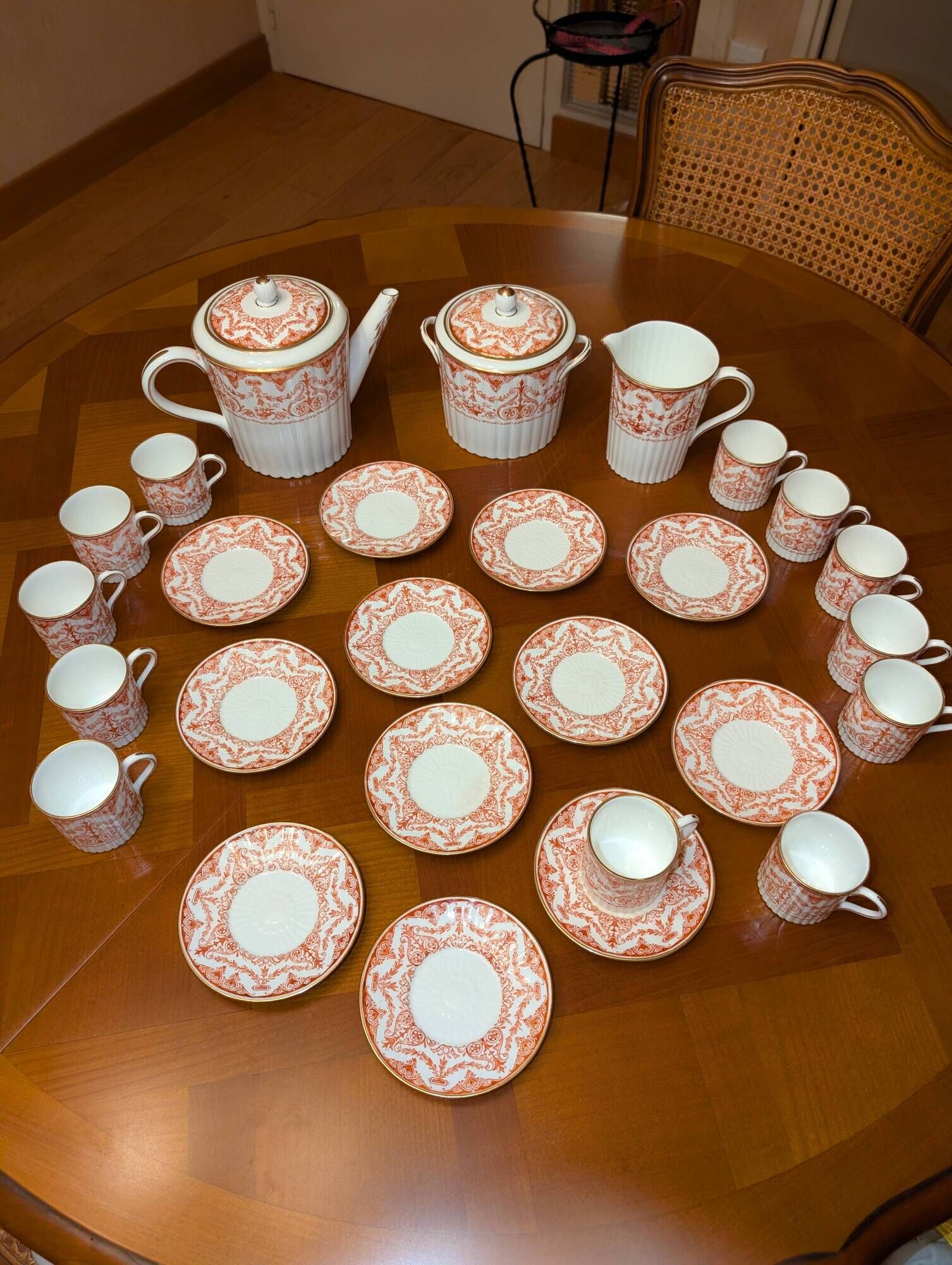 Wedgwood Coral & Gold Coffee Service - Neoclassical Style - 27 Pieces