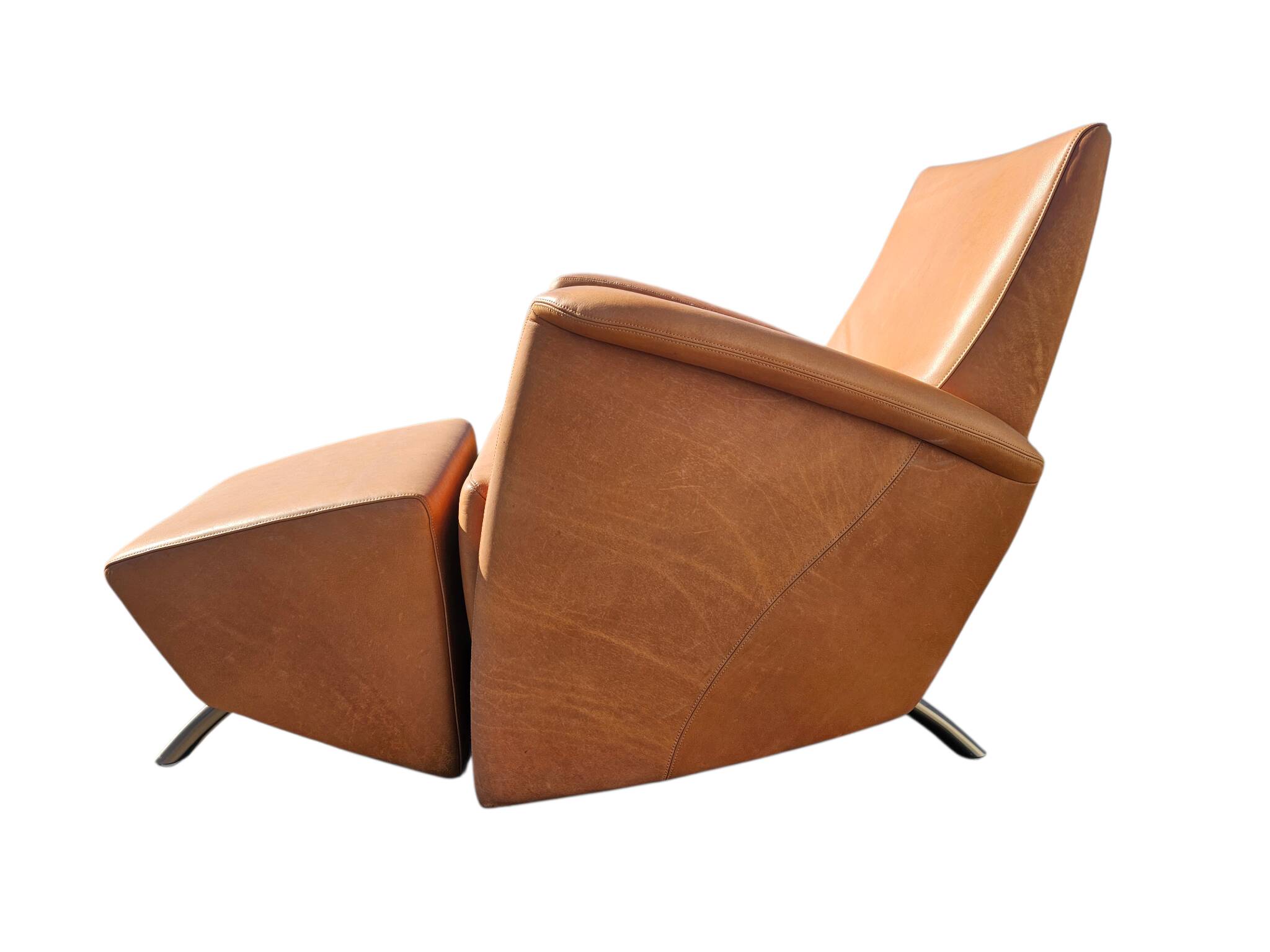 Armchair + matching ottoman – leather – 2000