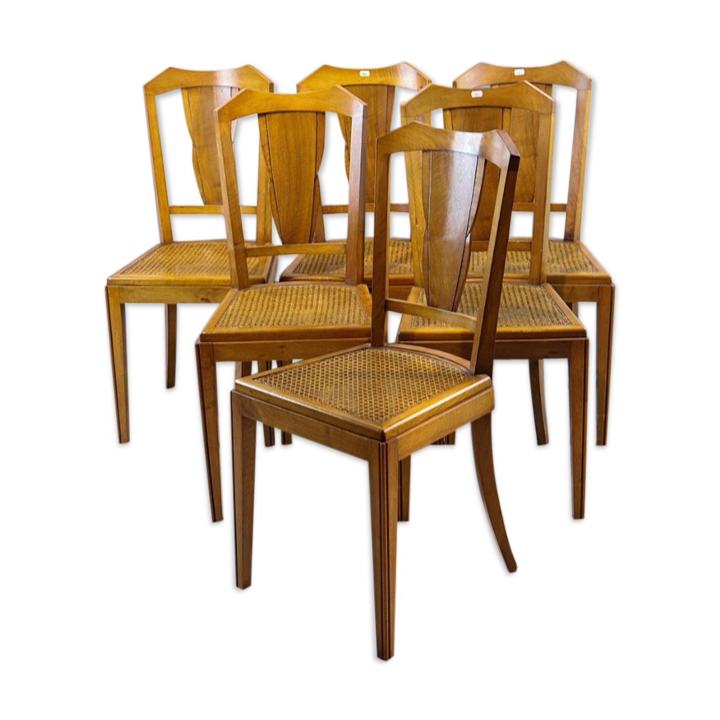 Art deco walnut and canning chairs