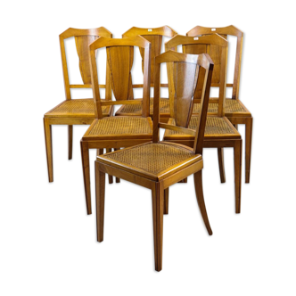 Art deco walnut and canning chairs